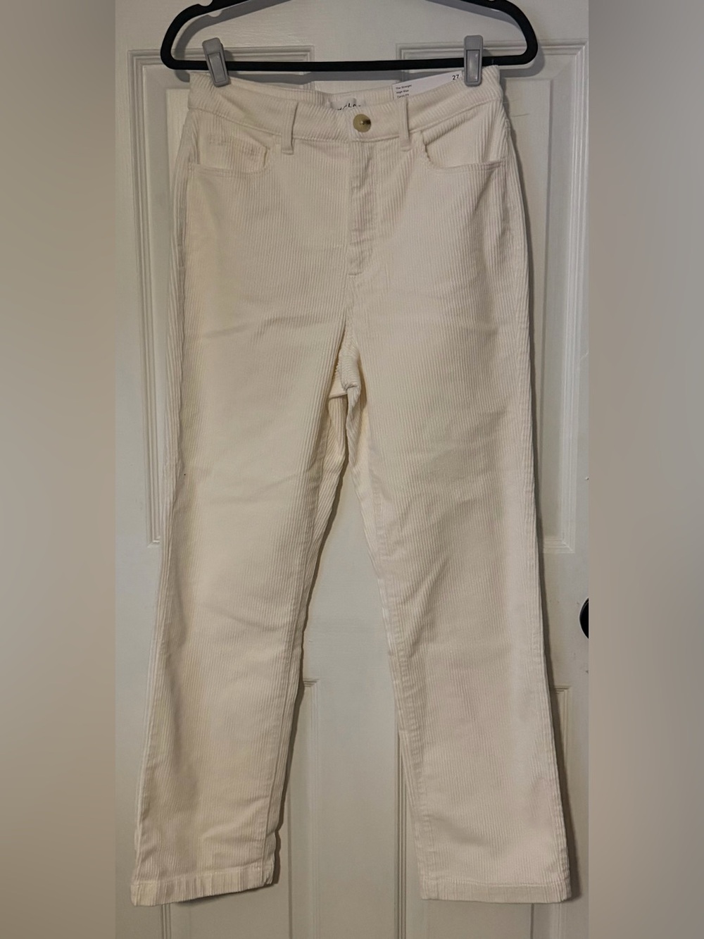 LOFT The Straight Corduroy Pants 27/4 Ivory High Rise Curvy NWT